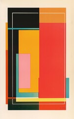 abstract design featuring a modern Bauhaus border around the perimeter with symmetrical elements and colorful