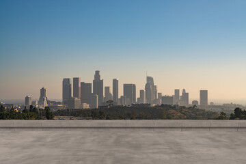 Skyscrapers Cityscape Downtown, Los Angeles Skyline Buildings. Beautiful Real Estate. Sunset. Empty...