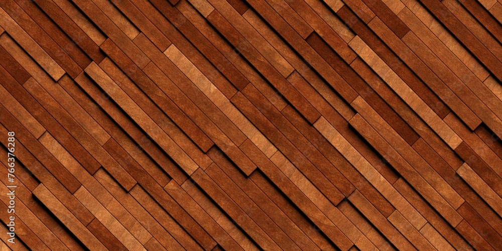 Poster close up of randomly shifted offset diagonal long thin wooden rectangle blocks surface background te