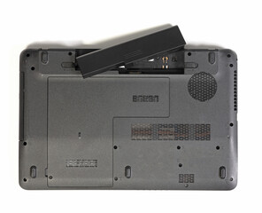 Closeup of laptop battery, isolated on white