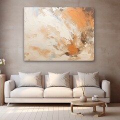 Splashes of bright paint on the canvas. tan, ivory and white colors. Interior painting