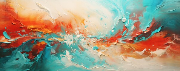 Splashes of bright paint on the canvas. turquoise, maroon and white colors. Interior painting - obrazy, fototapety, plakaty