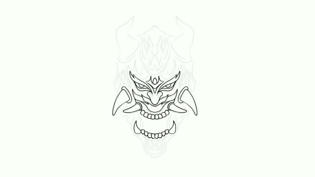 sketching drawing of japanese samurai oni mask videos