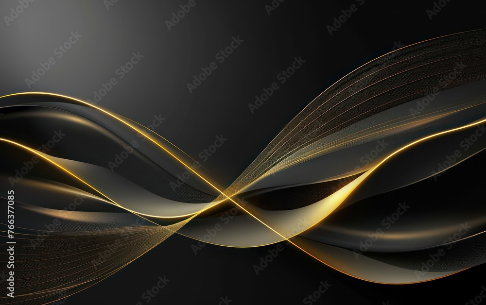 Poster luxurious black and gold background with dynamic golden lines pattern