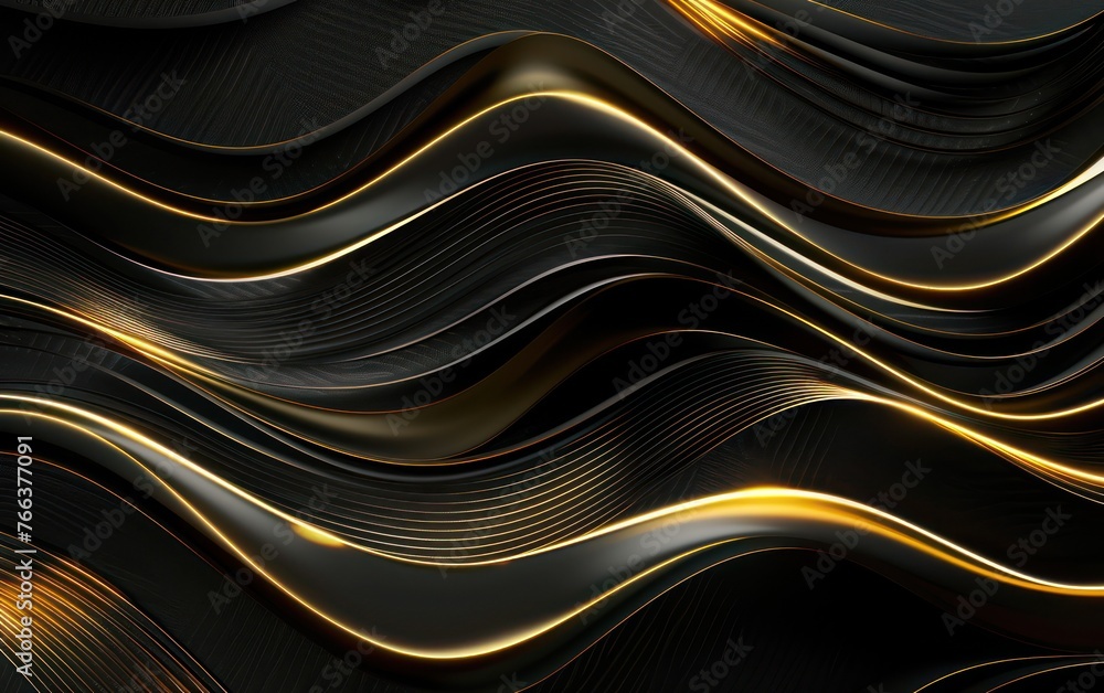 Poster luxurious black and gold background with dynamic golden lines pattern