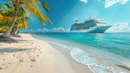 Fototapeta na wymiar Tropical Paradise: Caribbean Cruise with Palm Trees and Beach Holiday
