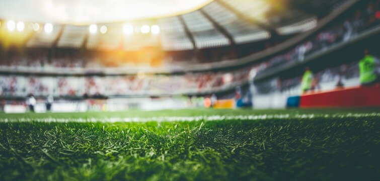 Stadion piłkarski, sportowy, baner z miejscem na tekst. Widok z murawy. Mistrzostwa europy.