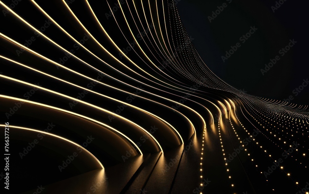 Poster luxurious black and gold background with dynamic golden lines pattern