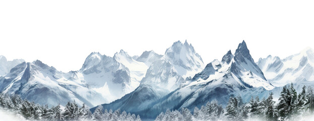 Fototapeta na wymiar Majestic mountain peaks with snow-capped summits, cut out