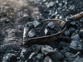 Fototapeta premium Miners holding coal in underground tunnel, conceptualizing mining industry work
