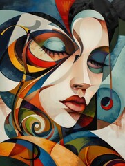 Combining elements of art deco, modern, contemporary, and cubism styles, this artistic representation features a woman in an abstract form, perfect for wall decor, print design, and art posters.
