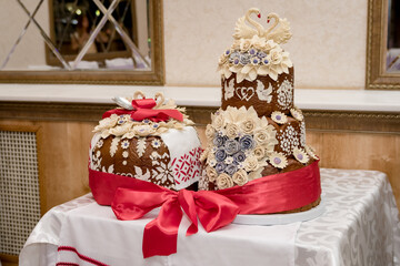 Traditional ukrainian decorative wedding loaf	