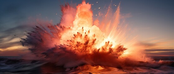 Underwater explosion creating a spectacular burst of water and debris in the ocean - obrazy, fototapety, plakaty