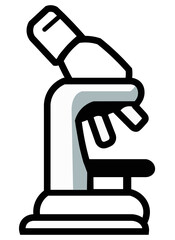 Minimalist microscope symbol of science and medical technology. Research equipment in black and white outline