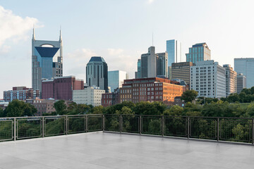 Fototapeta premium Skyscrapers Cityscape Downtown, Nashville Skyline Buildings. Beautiful Real Estate. Day time. Empty rooftop View. Success concept.