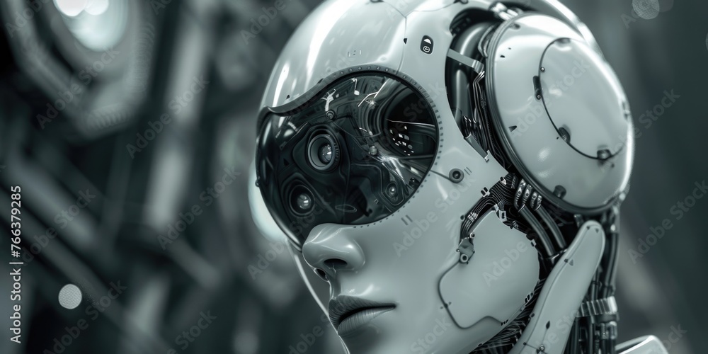Aufkleber a robot with a white helmet and goggles. the robot is looking at the camera. the robot is made of me