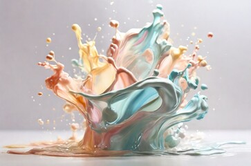 A splash of liquid soap with light pastel color smear on white background