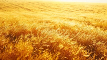 The sun shone down on the vast yellow grass field, making it look like a sea of gold. - obrazy, fototapety, plakaty