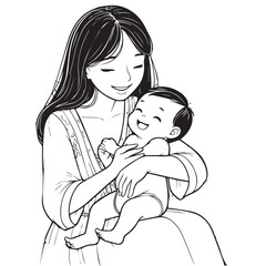 Happy mothers day line art vector illustrations for coloring book, children book.