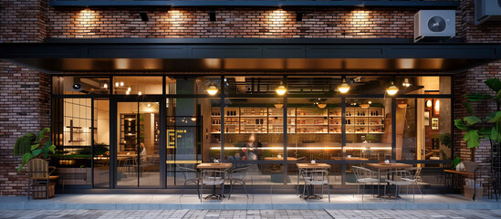 design exterior modern cozy cafe with red brick concept - obrazy, fototapety, plakaty