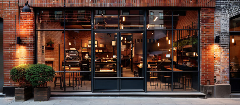 design exterior modern cozy cafe with red brick concept