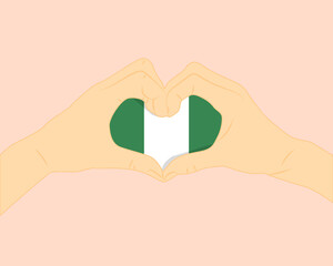 Nigeria flag with two hands heart shape, express love or affection concept