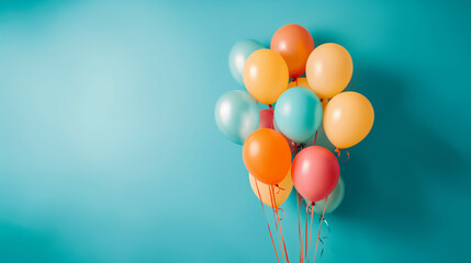 colored balloons in front of a aqua wall. Helium balloons. Celebration. Birthday