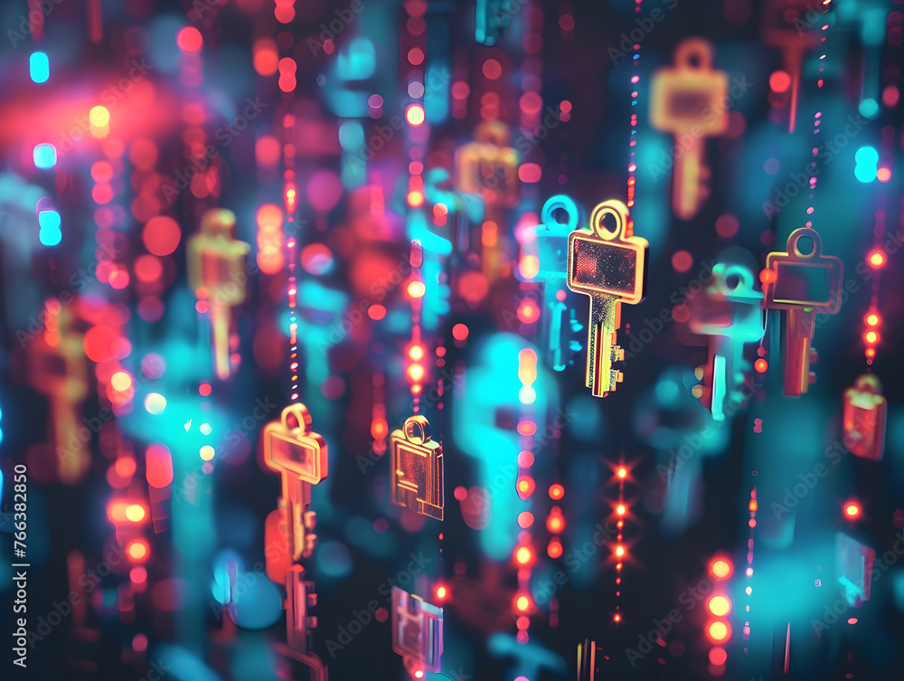 Poster abstract encryption key dance - digital security concept background art