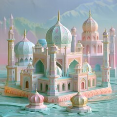 Captivating Architectural Wonders Emerge from the Canvas,Blending Intricate Designs and Vibrant Pastel Hues - obrazy, fototapety, plakaty