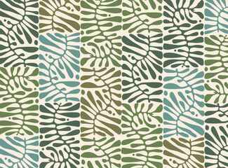 Abstract plant leaf flowers groovy art background. Modern minimalist matisse doodle background of organic leaves, simple natural shapes for wallpaper, wall decor, print, postcard, template, banner.
