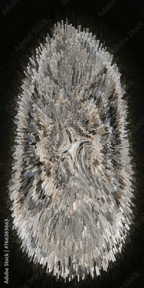 Aufkleber beyond fractal beige and grey colours glowing lacy curved motif isolated on black exploding surface 