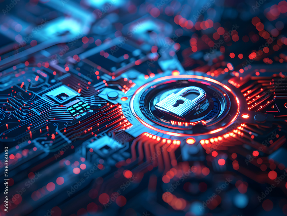 Poster cybersecurity abstract background with silent guardian and digital code elements