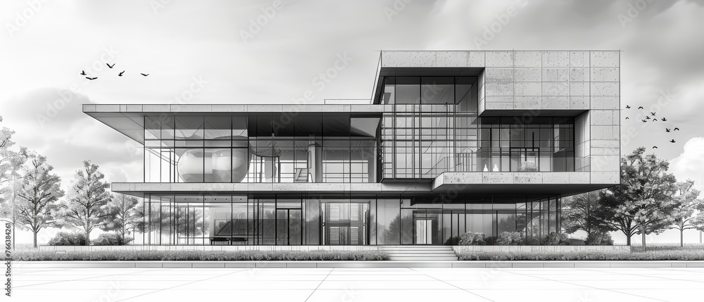 Fototapete Designs in engineering and architecture. Lines and strokes. Sketching, mechanical engineering, construction, trends, and techniques. Engineering workplace. Industrial design.