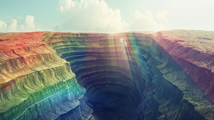 A surreal cliffside bathed in the colours of a rainbow mist. - obrazy, fototapety, plakaty