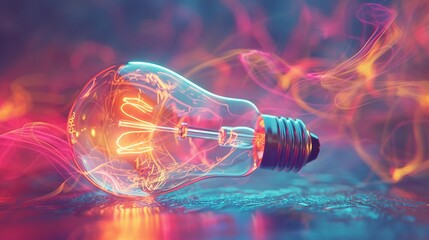 3D x-ray of a light bulb electricity flowing in pastel hues - obrazy, fototapety, plakaty