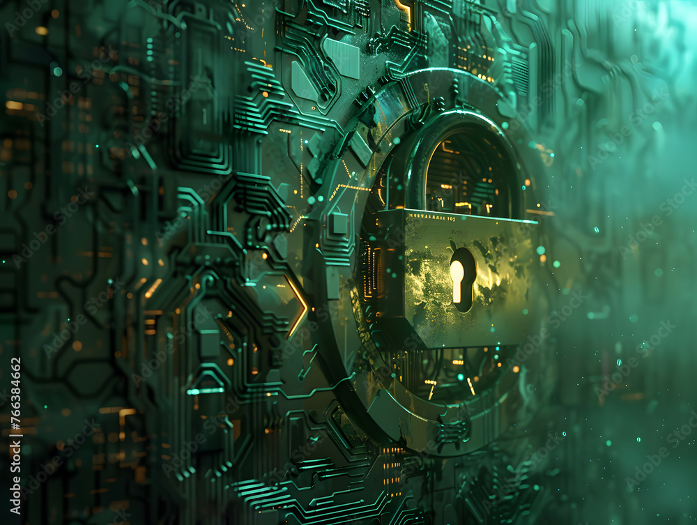 Poster encrypted lock with abstract background guarding the secret truth