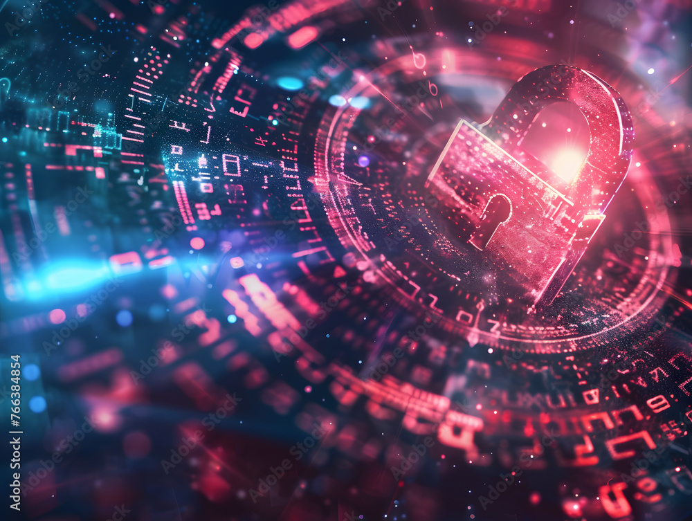 Poster virtual security: abstract background with lock and key - cyber protection concept