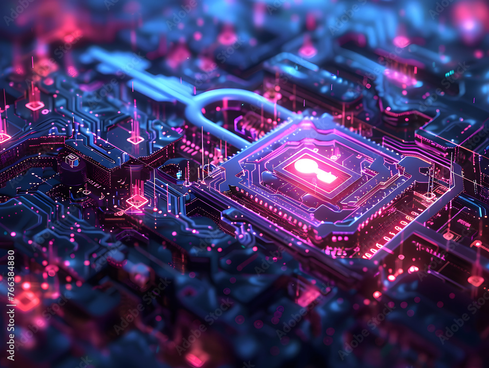 Poster virtual security abstract background with lock and key illustration