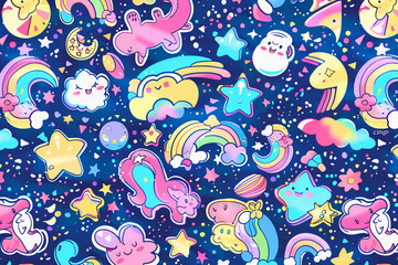 Naklejka premium kawaii anime pattern background, created using generative AI tools