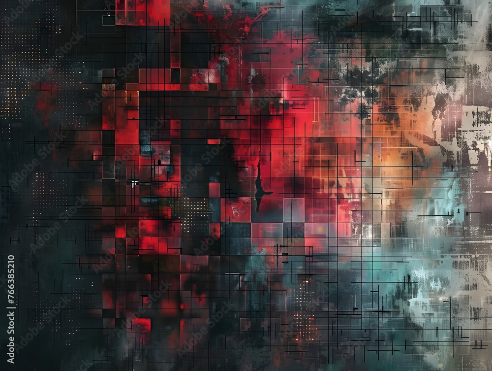 Poster abstract encryption shield tapestry background - cyber security concept art.