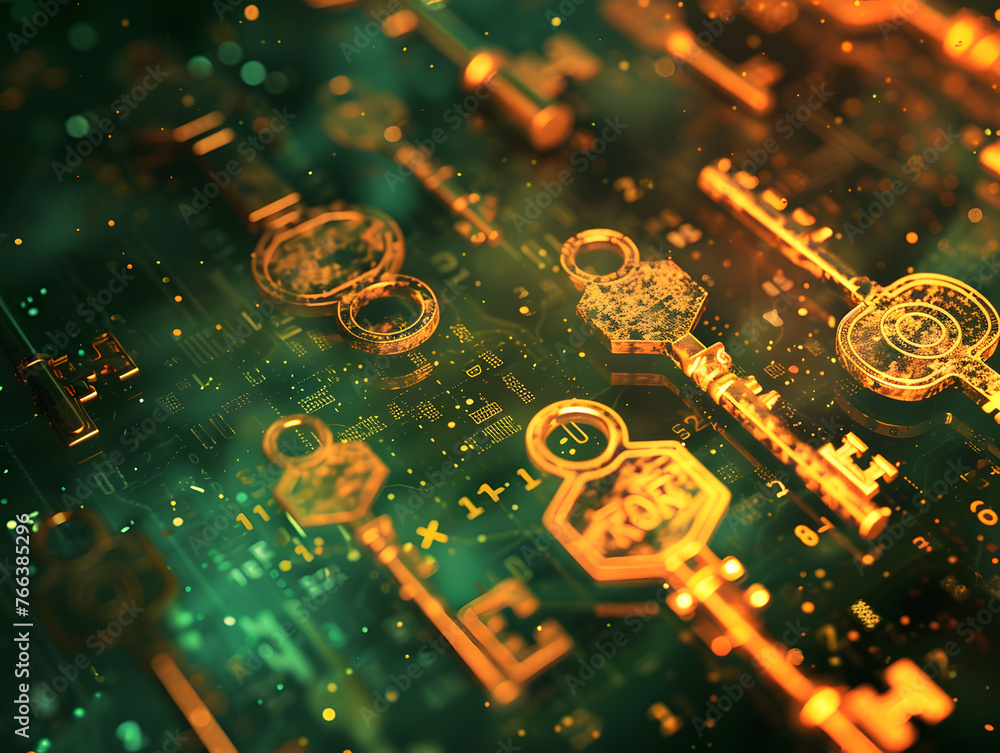 Poster Encryption Symphony Abstract Background with Intricate Key Patterns