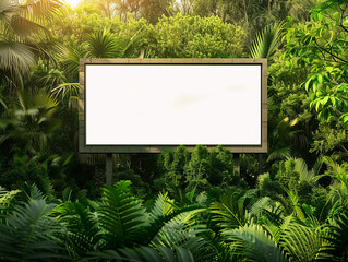 Eco-Friendly Billboard Mockup Surrounded by Tropical Greenery, Emphasizing Environment Preservation