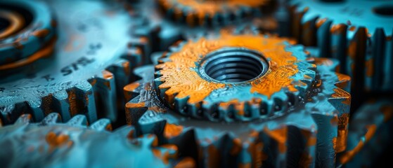 The concept of cogwheels, engineering, and industry, or concepts such as teamwork and search engines - obrazy, fototapety, plakaty