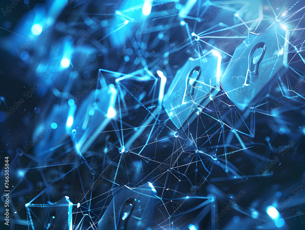 Aufkleber abstract network of safeguards protecting data - futuristic cybersecurity concept