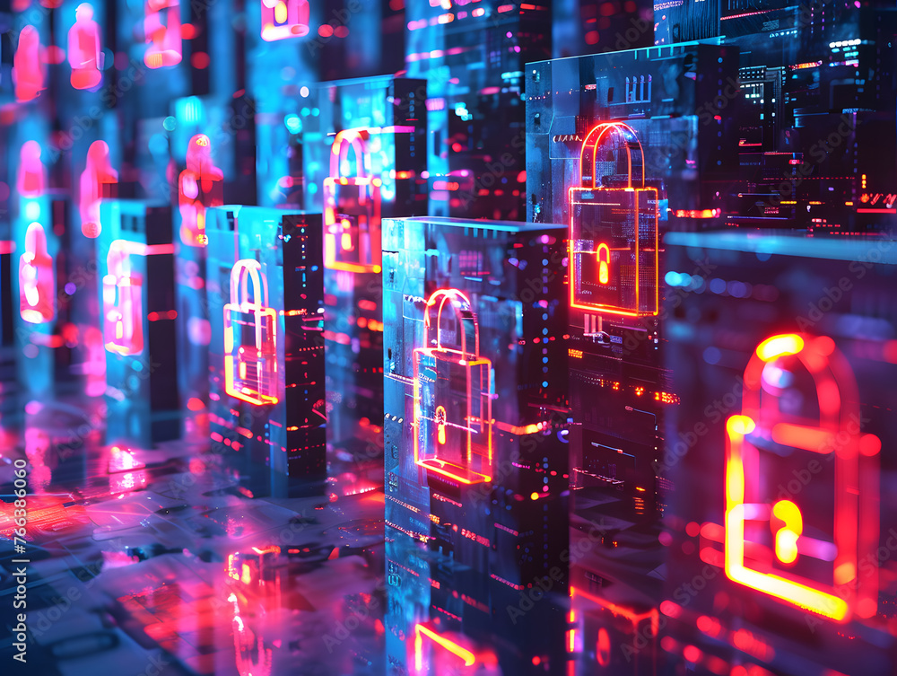 Poster firewall fortress abstract background shield cybersecurity protection network security concept.