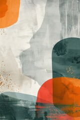 Abstract background art combining retro and contemporary styles with warm tones, soft curved shapes, large textured brushstrokes, and minimalist design