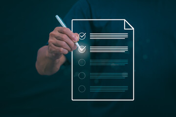 Businessmen mark check blocks to verify the correctness and approve or accept the agreement. in...