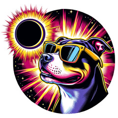 dog wear glasses and watch Solar Eclipse cartoon clipart. AI generate
