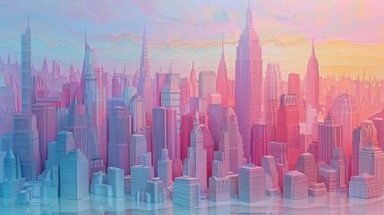 Soaring Architectural Gracing the Vibrant Cityscape in Pastel Tones