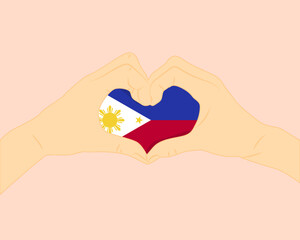 Philippines flag with two hands heart shape, express love or affection concept